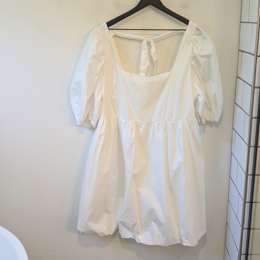ARULA Women's White Puff Sleeve Bubble Hem Mini Dress Wedding Graduation A 1X
